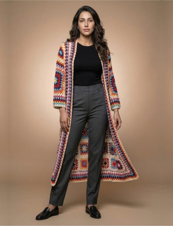 Granny Square Crochet Long Cardigan