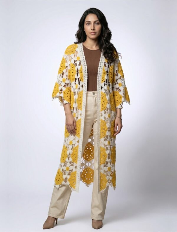 Crochet Medallion Long Cardigan