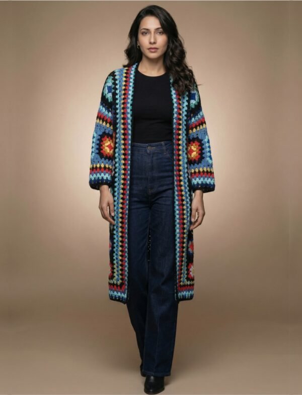 Granny Square Crochet Long Cardigan