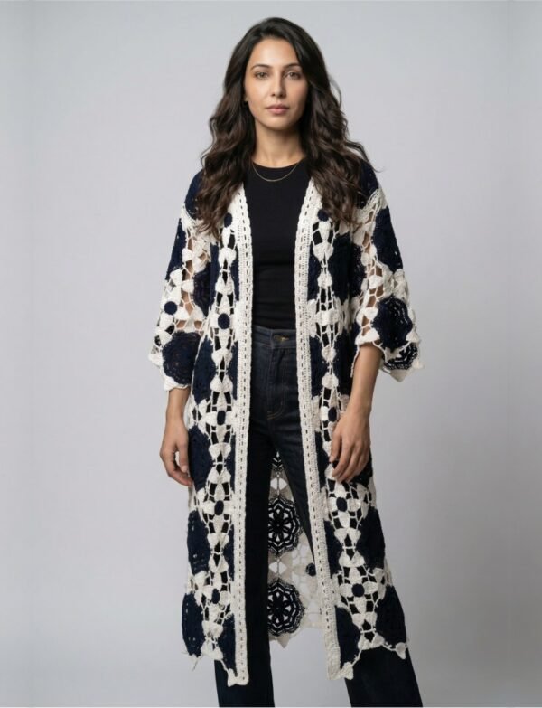 Crochet Medallion Long Cardigan