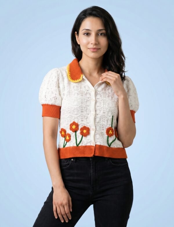 Floral Polo Crochet Shirt